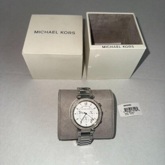 Michael Kors Parker MK5353 Silver Crystal Chronograph Watch w/ Box - Picture 1 of 5